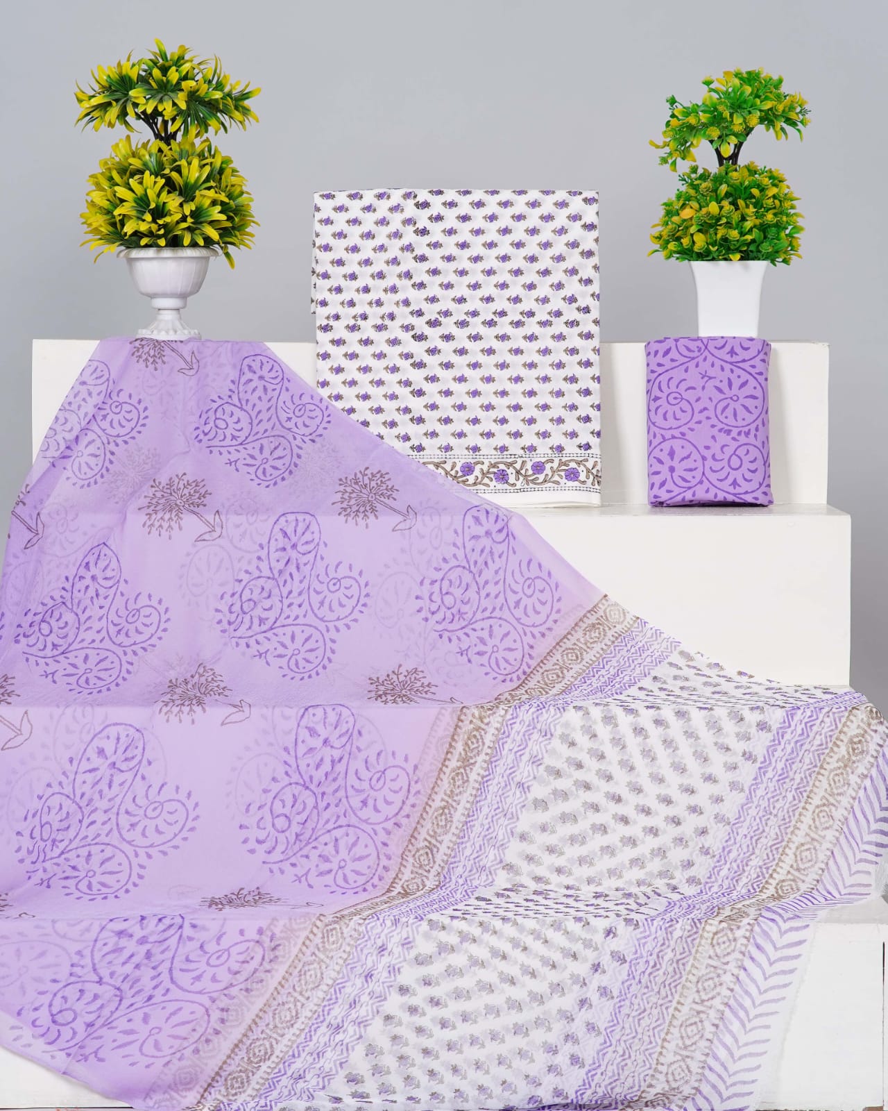 White with lavender flower printed cotton top