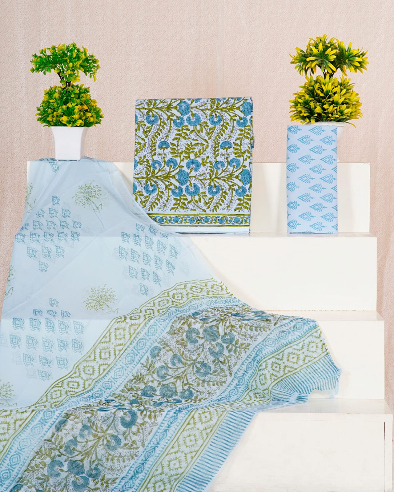 Baby Blue with Blue and green flower printed cotton top