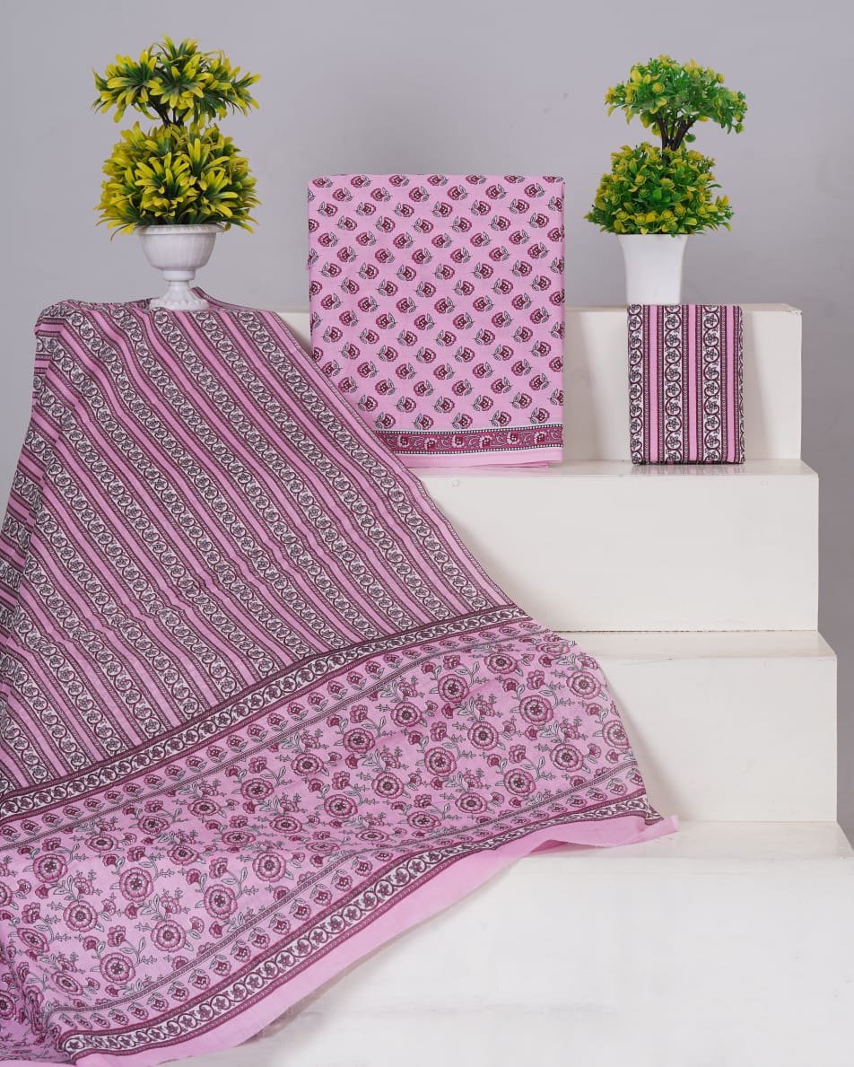 Rose Pink cotton dress material