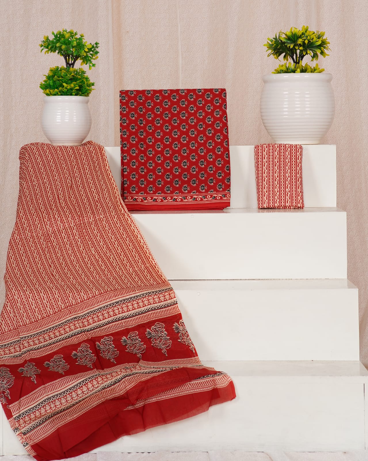 Tomato Red cotton dress material