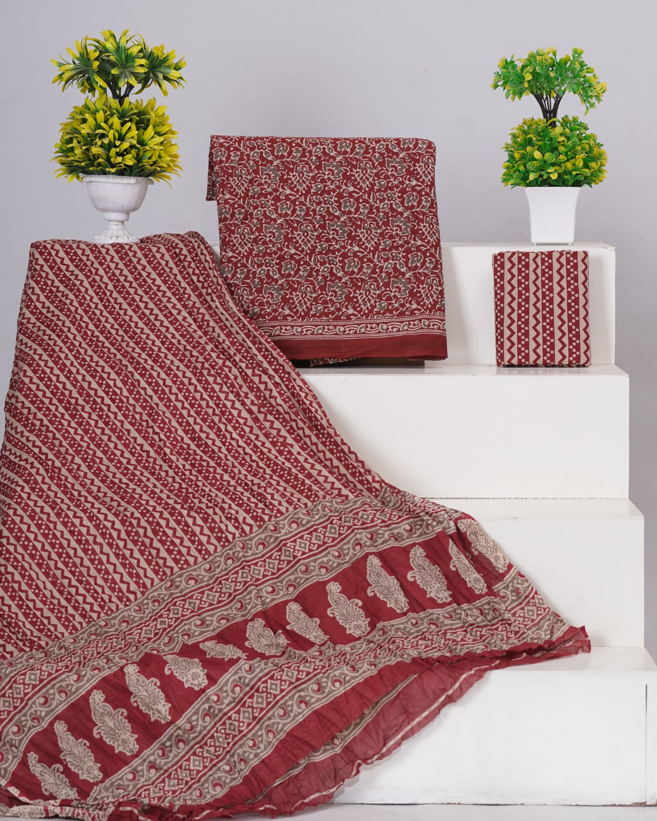 Maroon cotton dress material