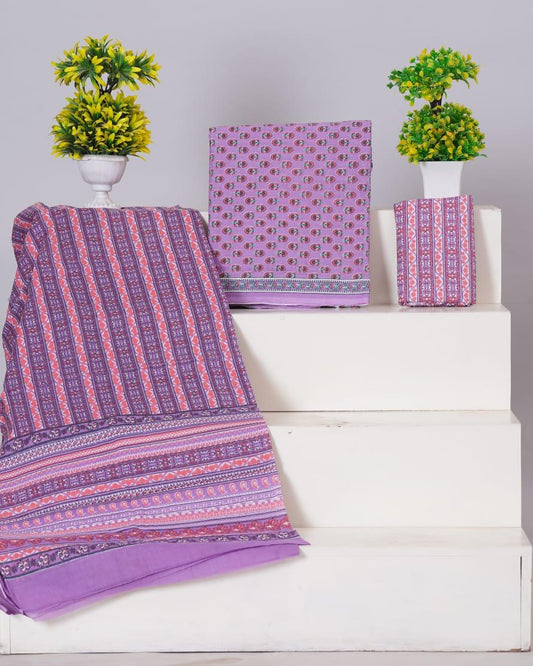 Lavender with Multicolour floral motis printed cotton top