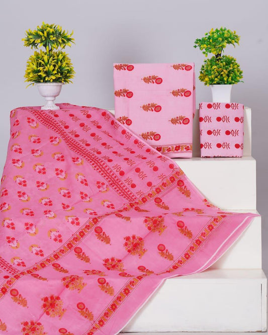 Blush Pink with red and Mustard Yellow floral printed cotton top