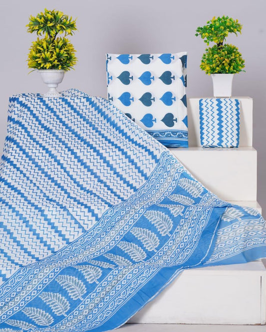 White with Navy Blue and Ocean Blue spade printed cotton top