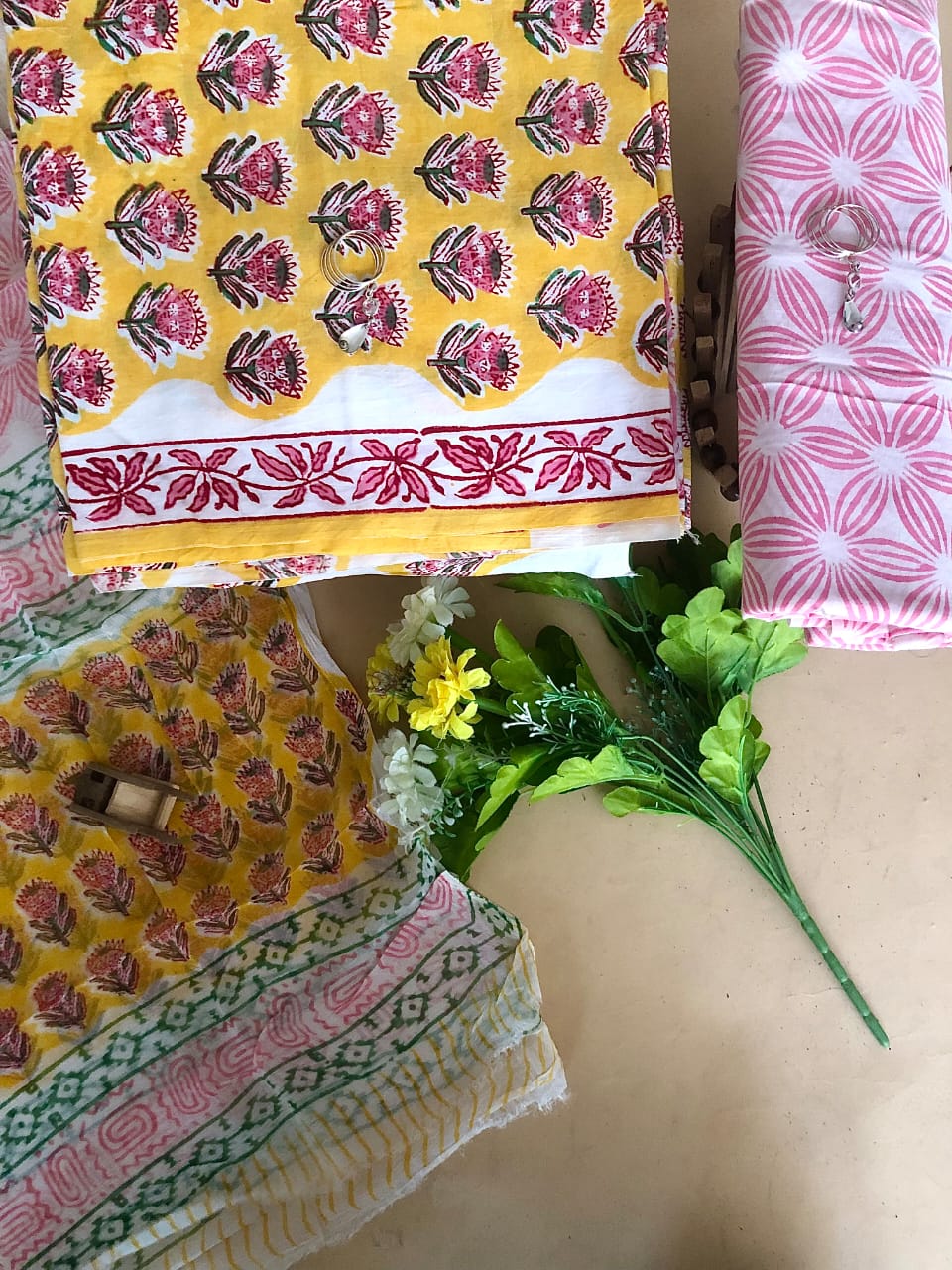 Yellow and Pink floral printed mulmul cotton top