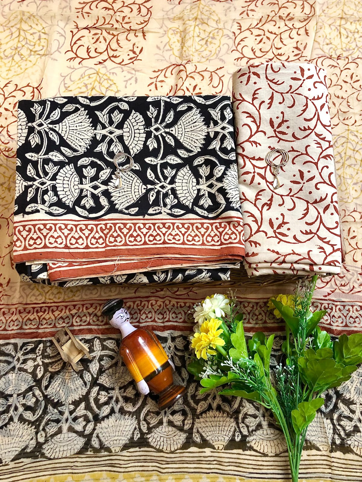 Black and cream floral printed mulmul cotton top