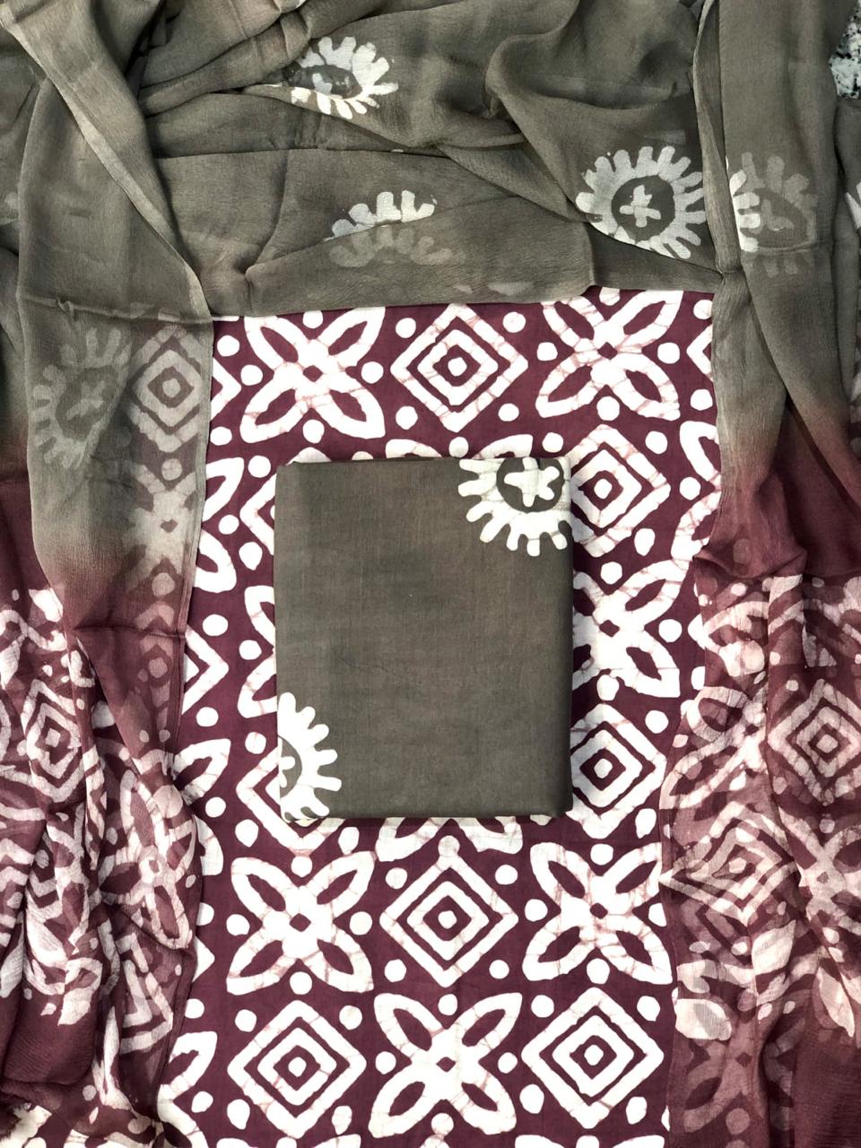 Walnut Brown with white flower printed cotton dress material