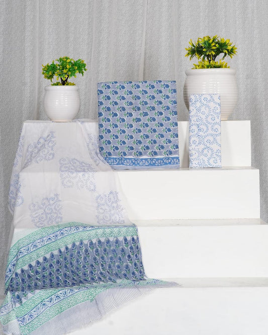 Baby Blue printed cotton dress material