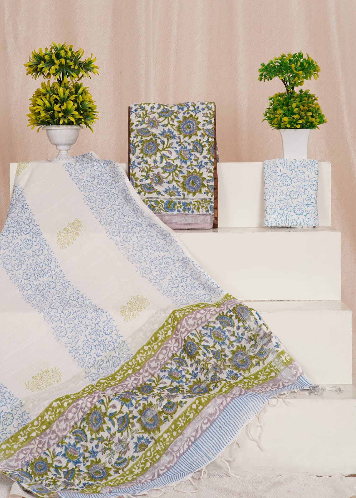 White linen cotton dress material