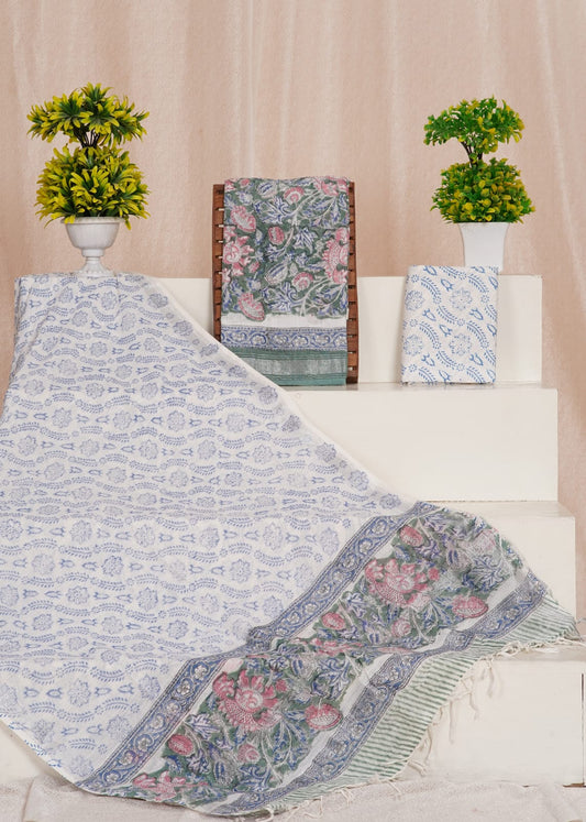 Army Green linen cotton dress material