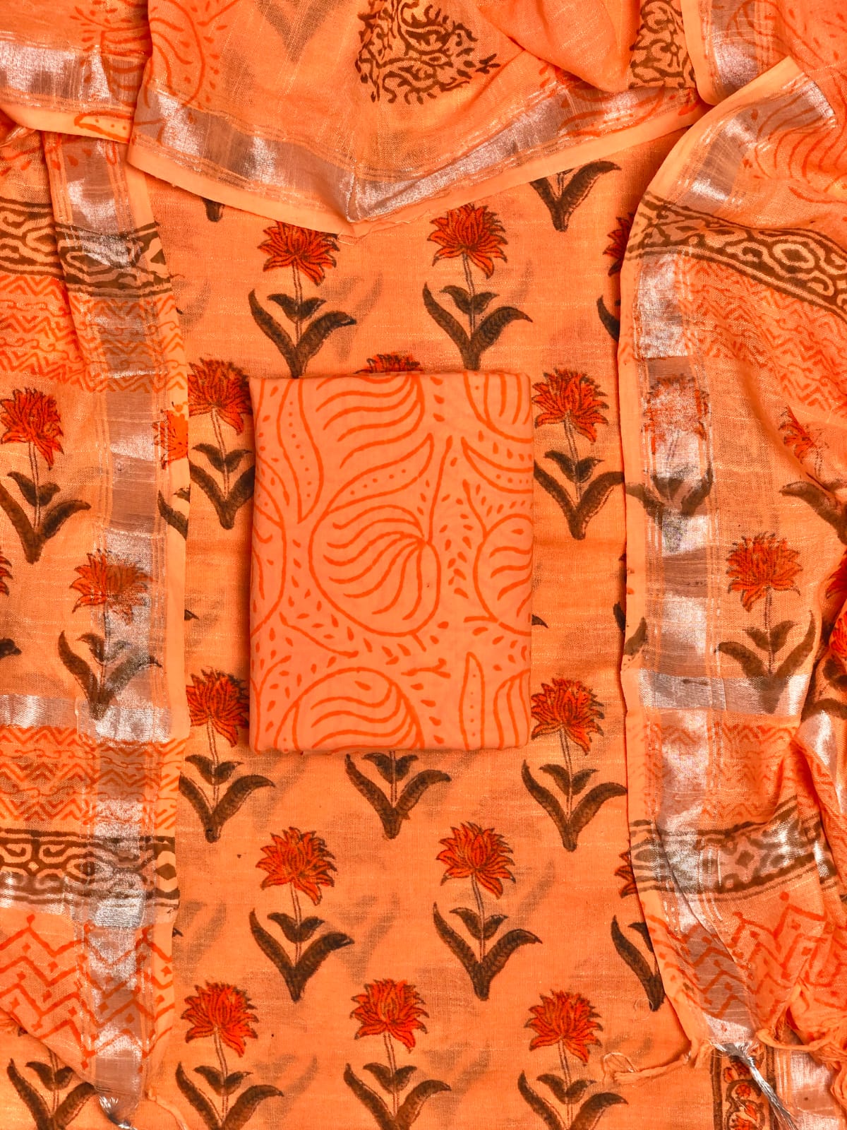 Orange linen cotton dress material