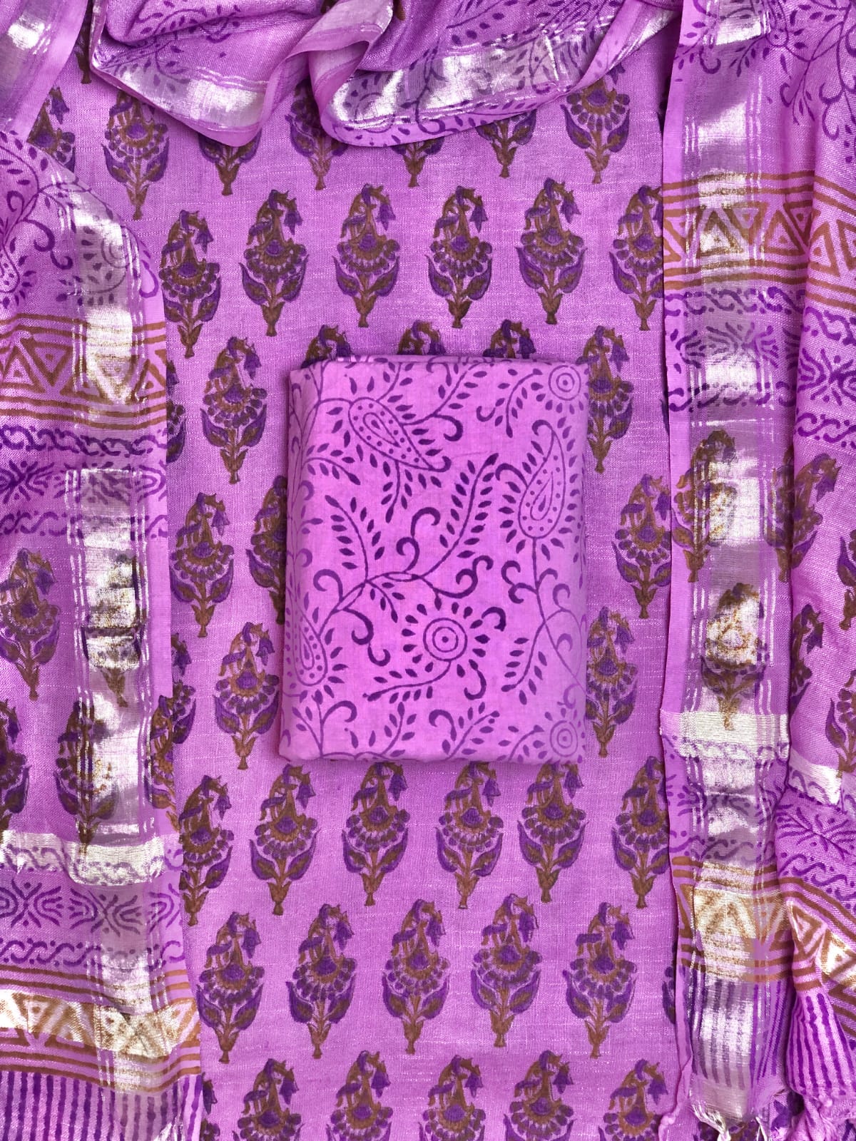 Lavender linen cotton dress material