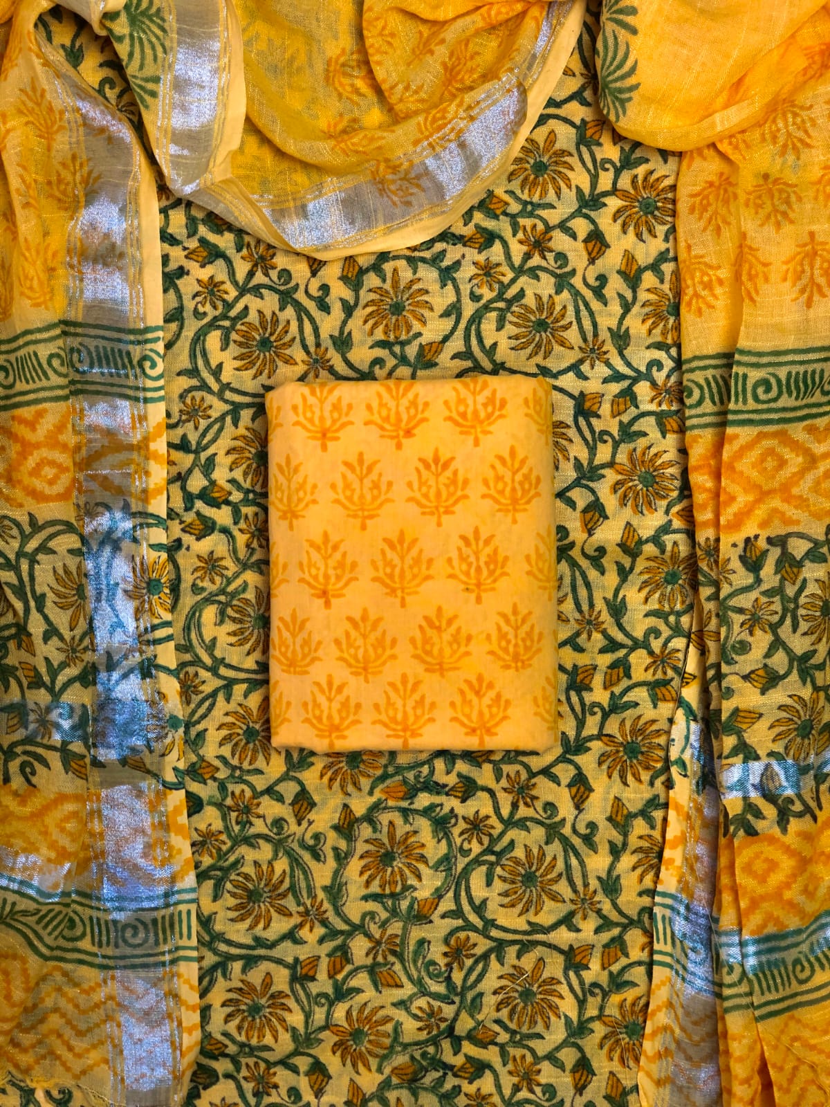 Mango Yellow linen cotton Dress material