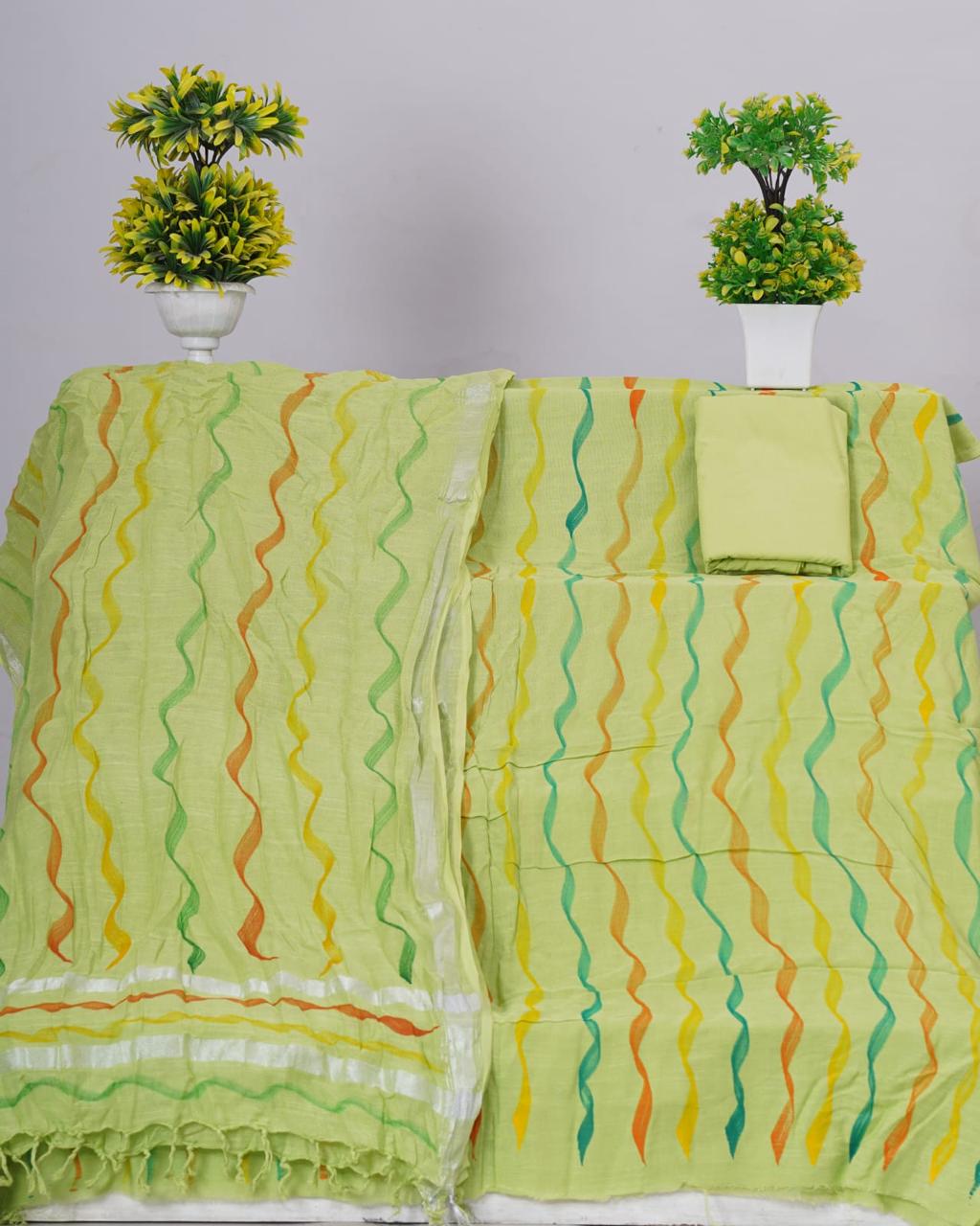 Citron Green linen cotton dress material