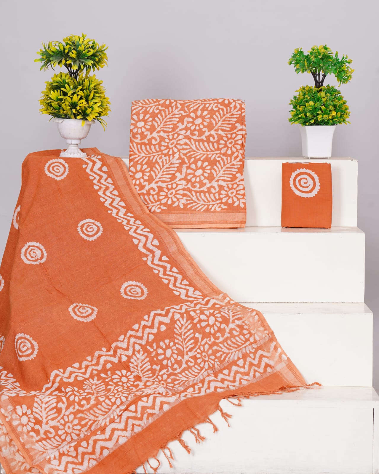 Orange Linen Cotton dress material