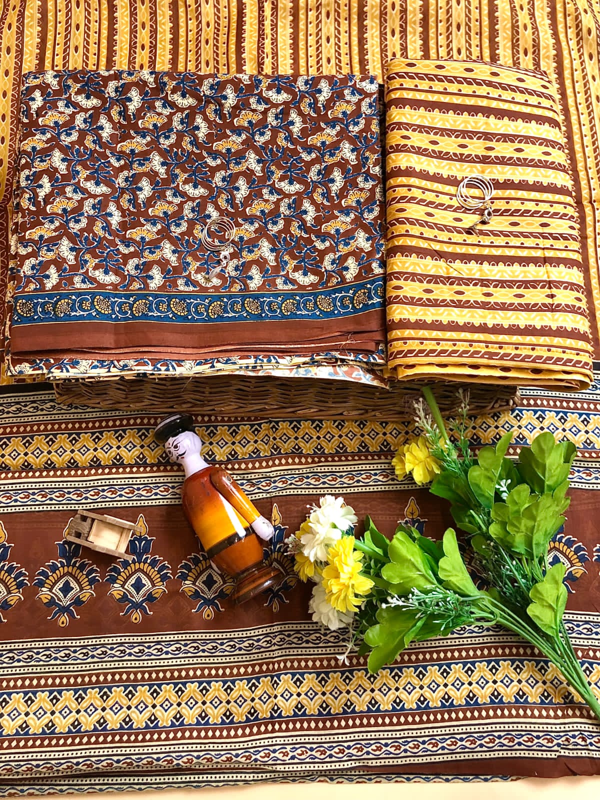 Brown with white floral printed mulmul cotton printed top