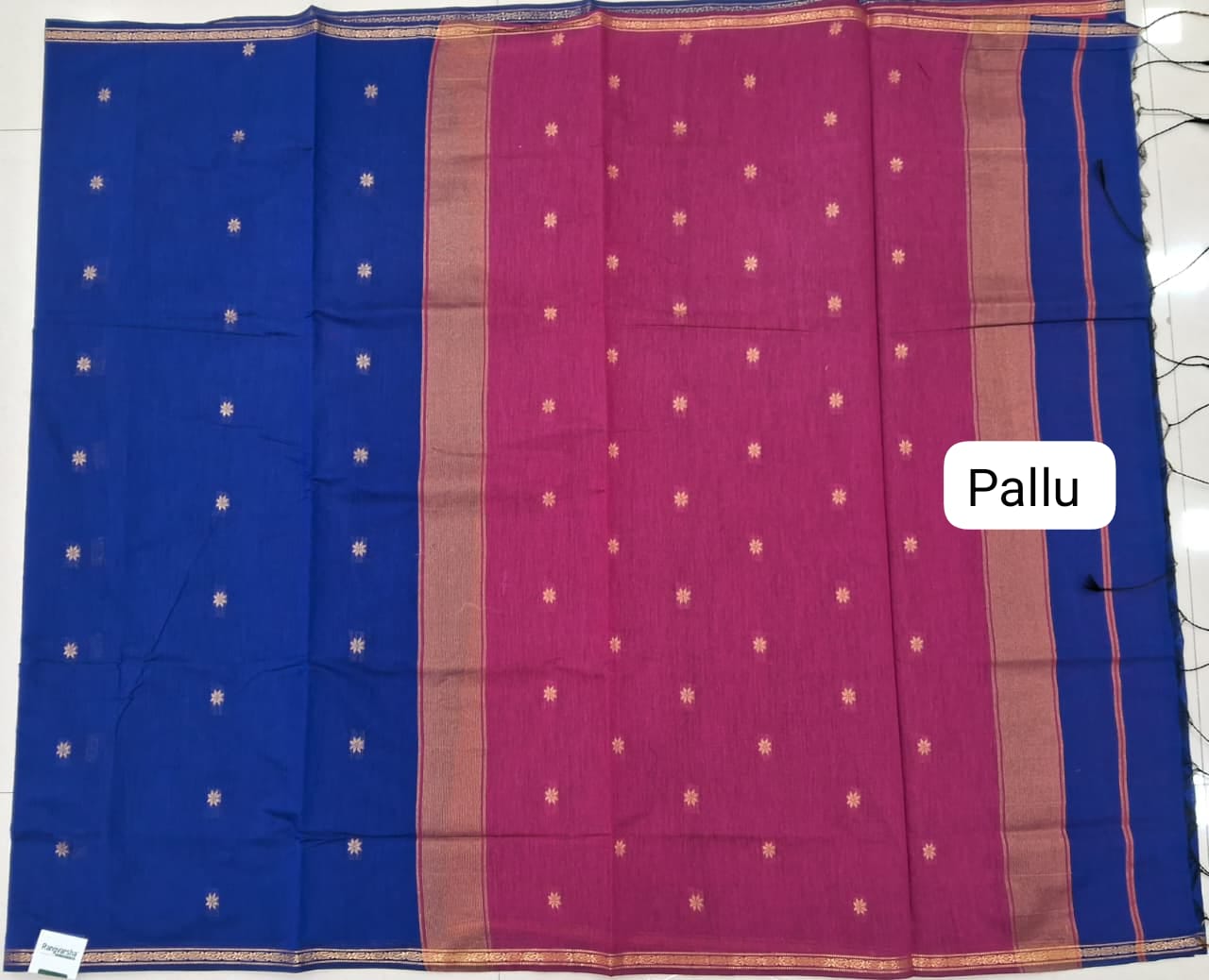 Royal Blue Semi Maheshwari Silk Saree Pallu