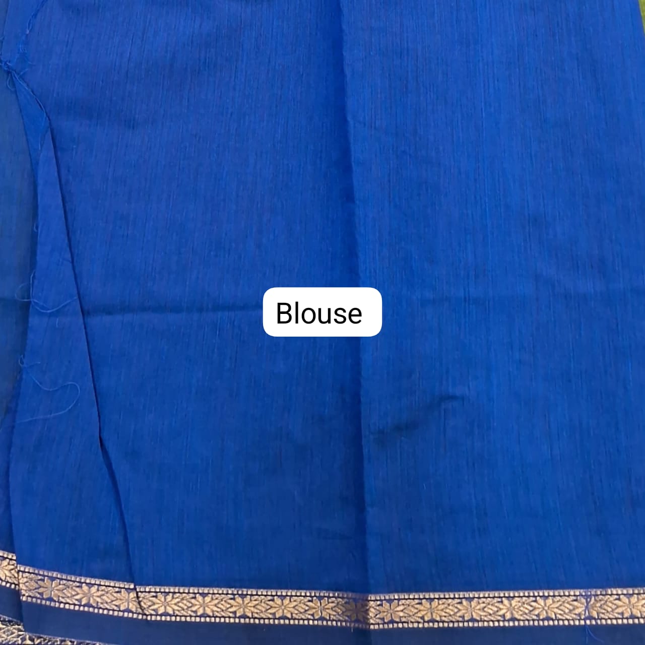Leaf Green Semi Maheshwari Silk Saree Blouse