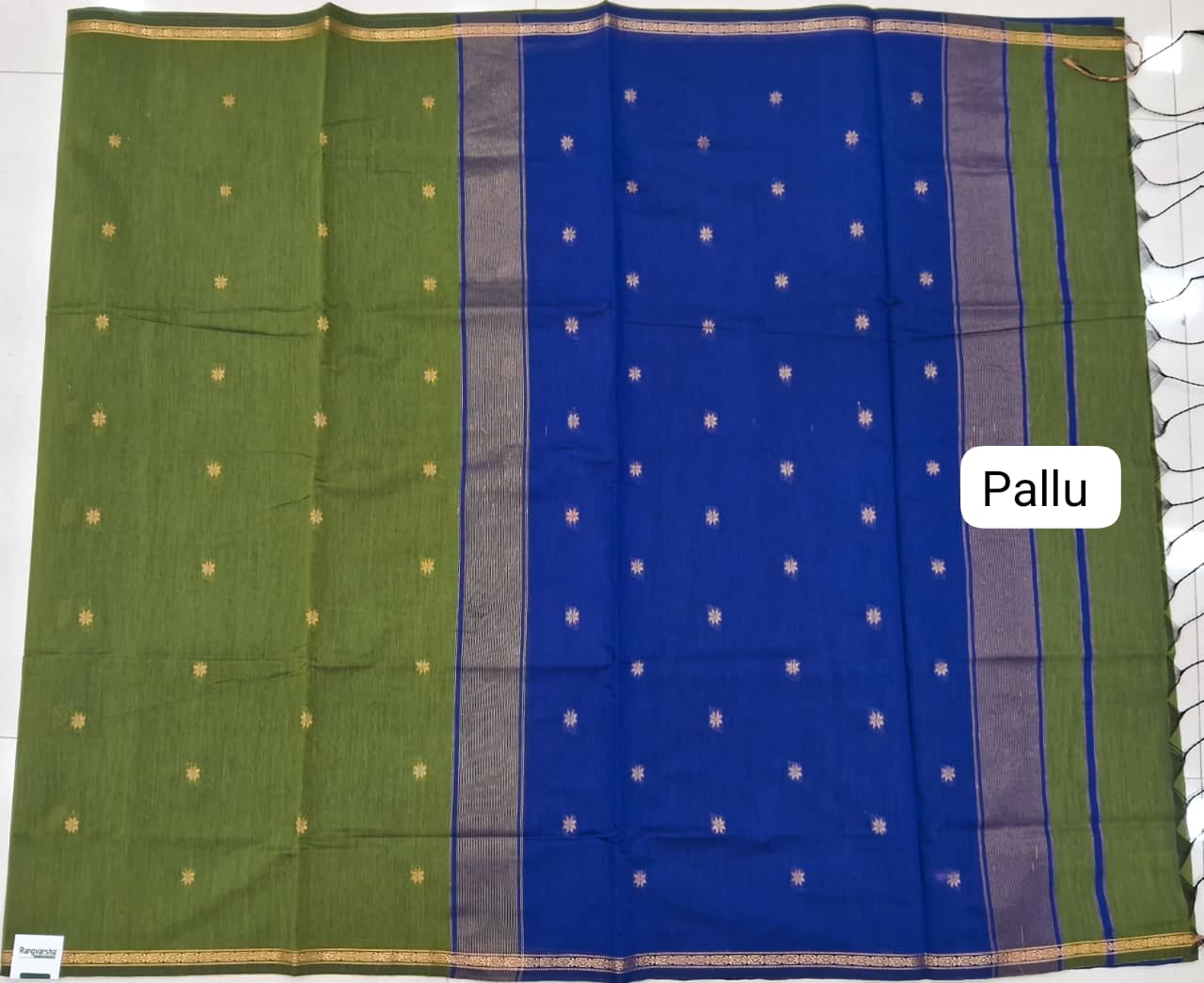 Leaf Green Semi Maheshwari Silk Saree Pallu