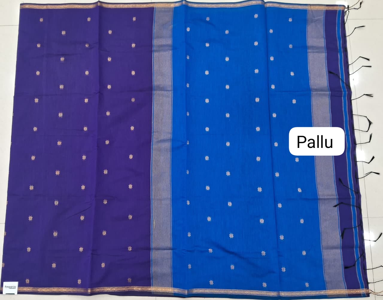 Navy Blue Semi Maheshwari Silk Saree Pallu