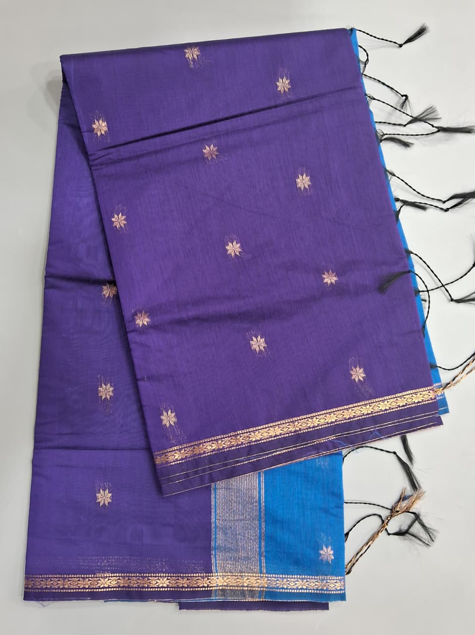 Navy Blue Semi Maheshwari Silk Saree