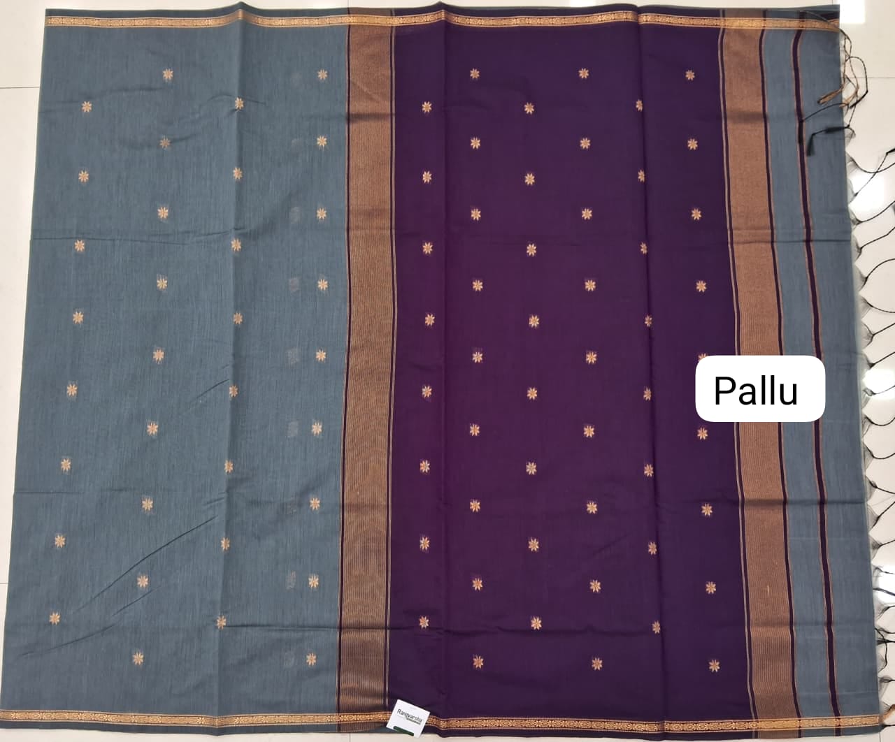 Metal Grey Semi Maheshwari Silk Saree Pallu