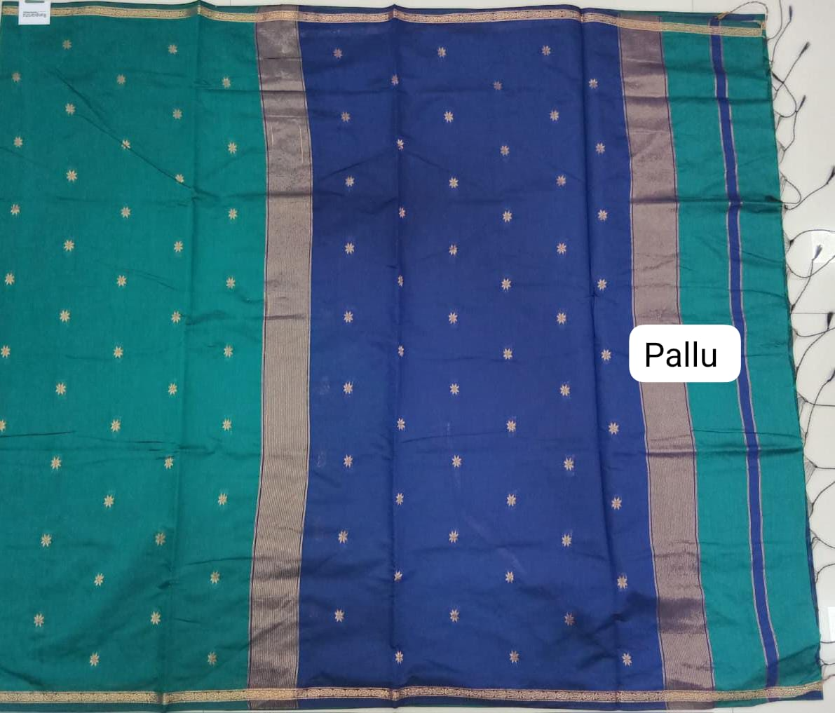 Rama Green Semi Maheshwari Silk Saree Pallu
