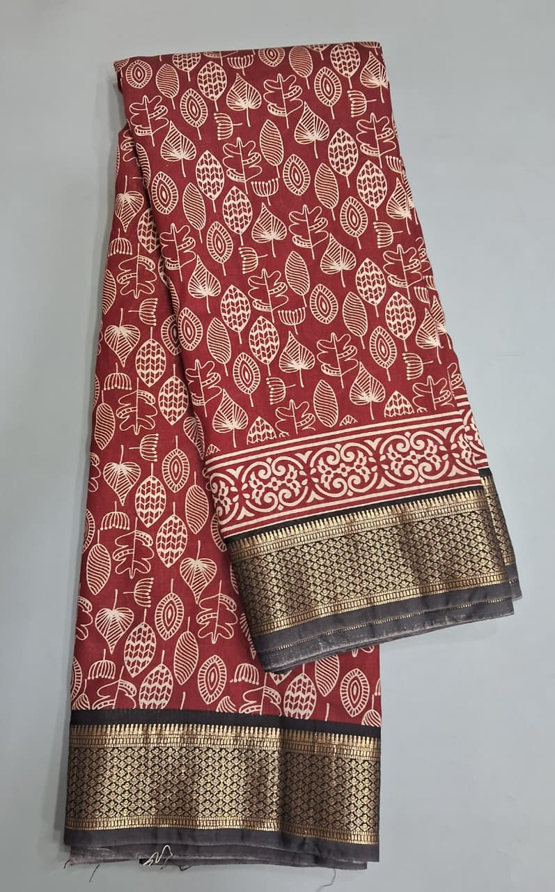 Brick Red Moonga Silk Saree