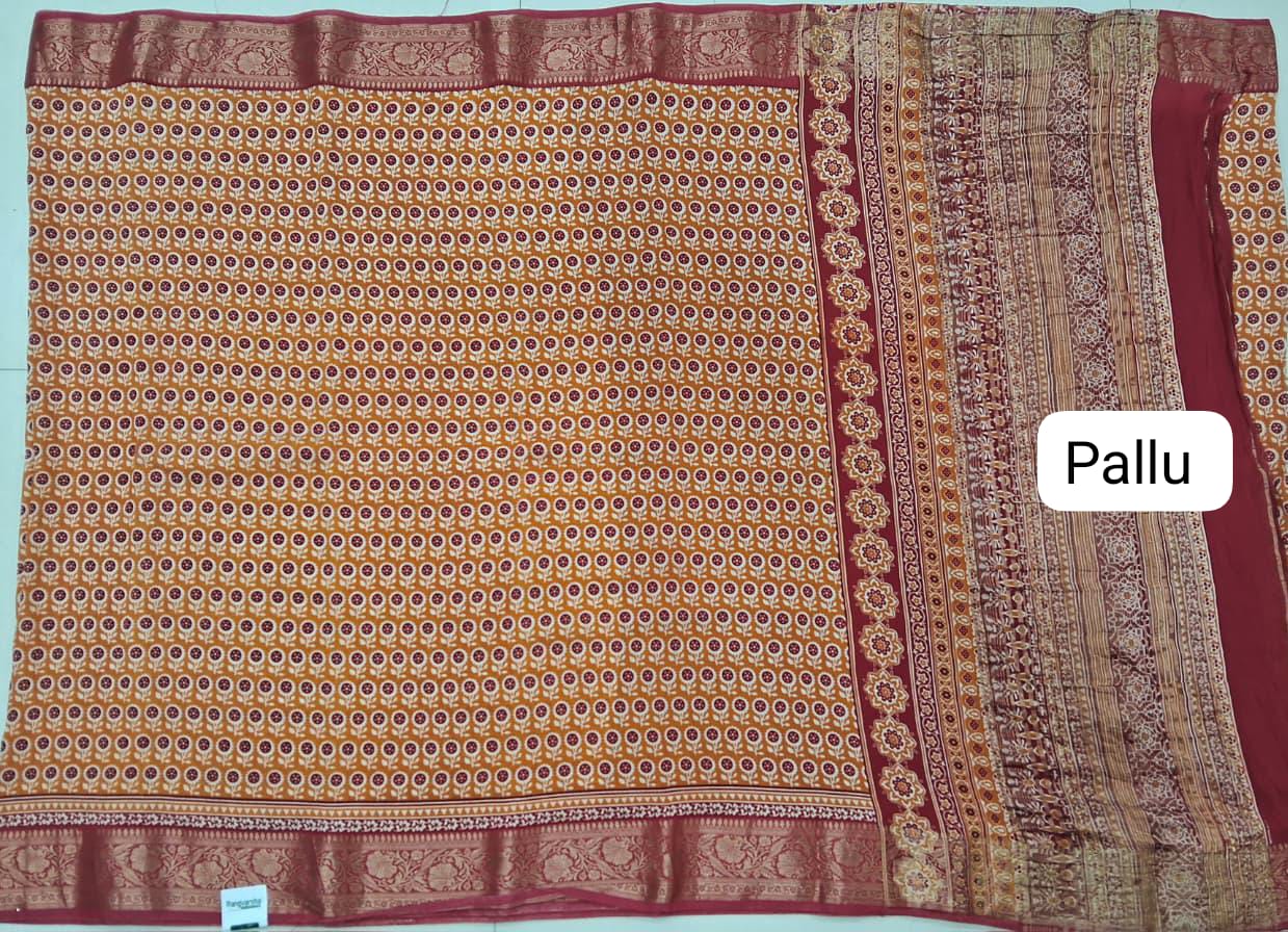 Mango Yellow Moonga Silk Saree pallu
