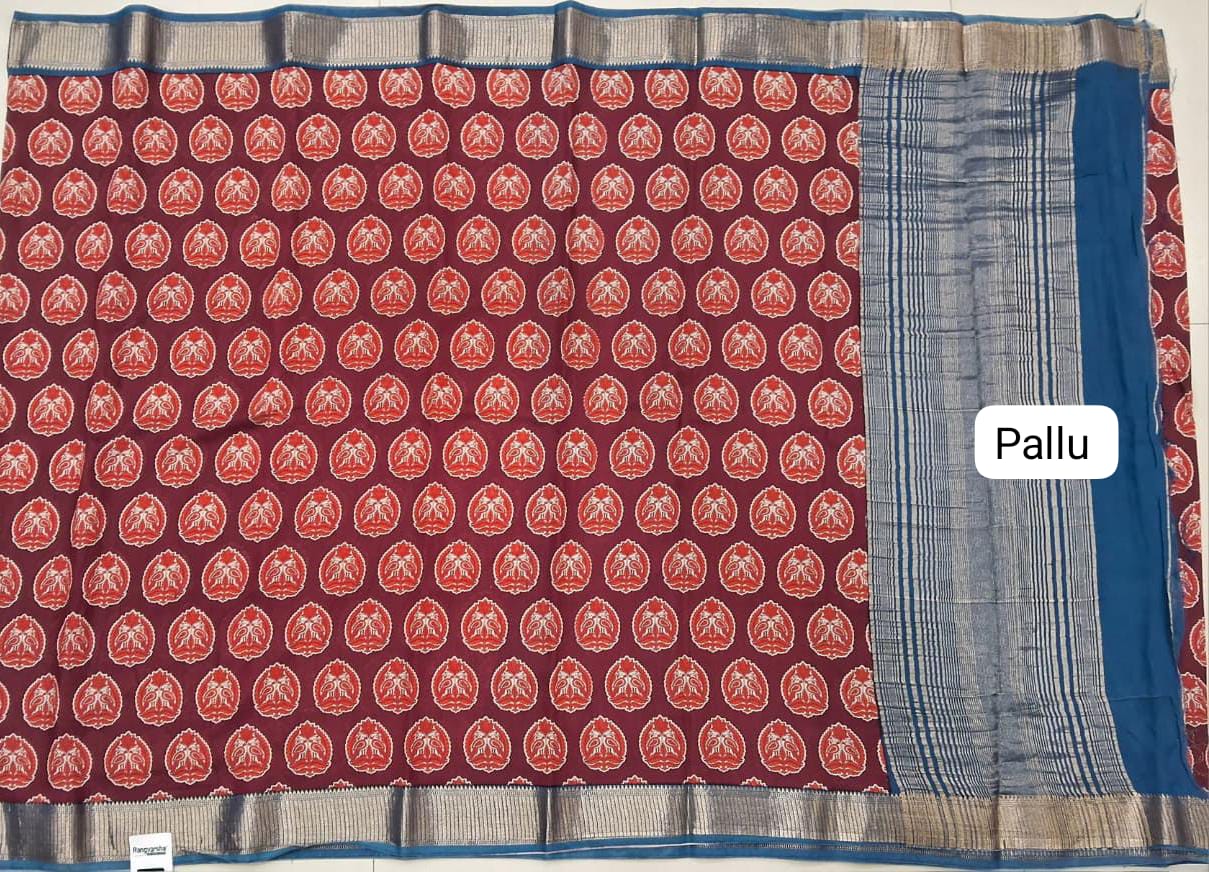 Maroon Moonga Silk Saree pallu