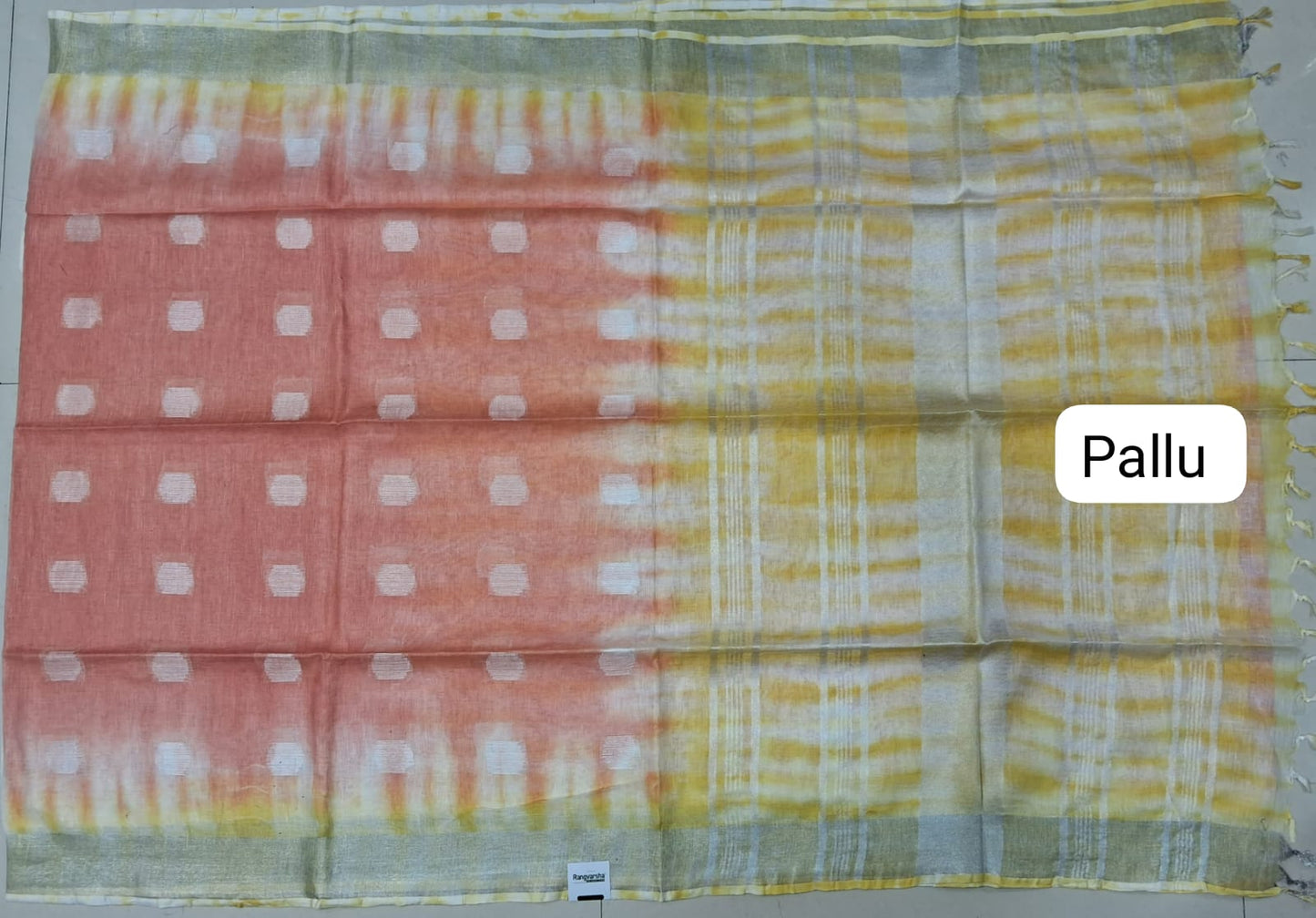 Peach Pure Linen Saree pallu