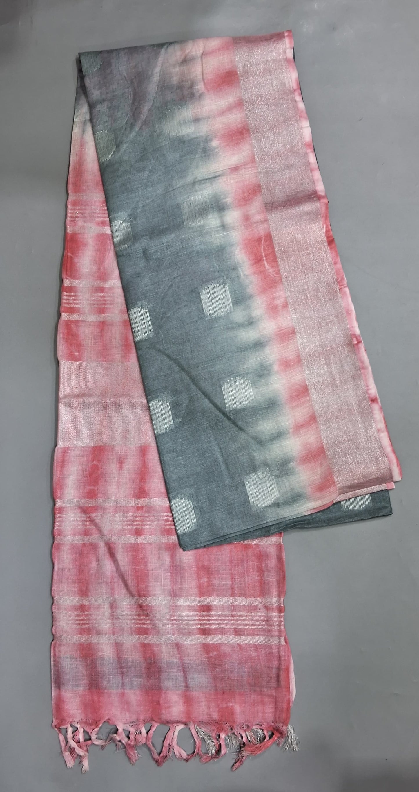 Grey Pure Linen Saree