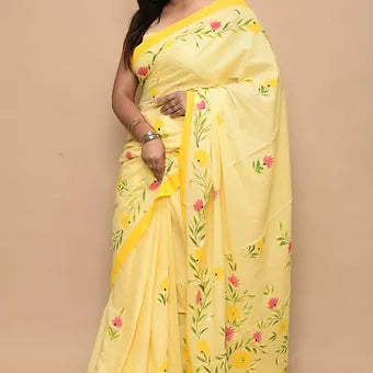 Yellow soft cotton saree