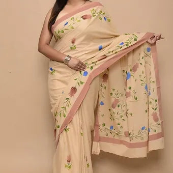 Cream colour soft cotton saree