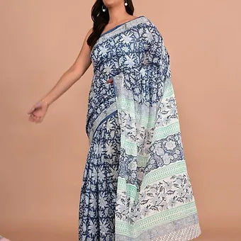 Blue soft cotton saree