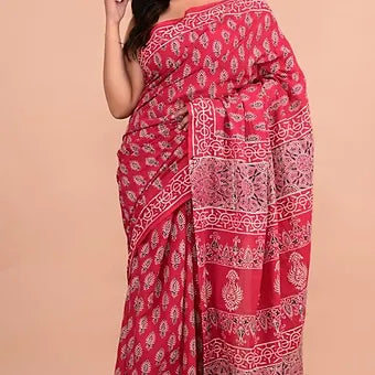 Red soft cotton saree