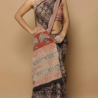 Black soft cotton saree