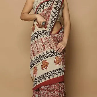 Brick red soft cotton saree