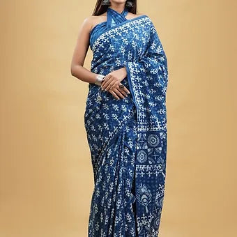 Indigo blue soft cotton saree