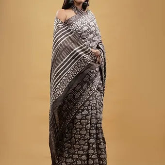 Elephant grey soft cotton saree