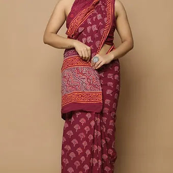 Maroon soft cotton saree
