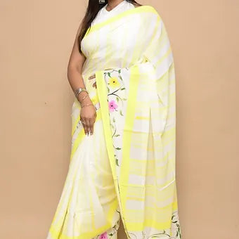 White soft cotton saree