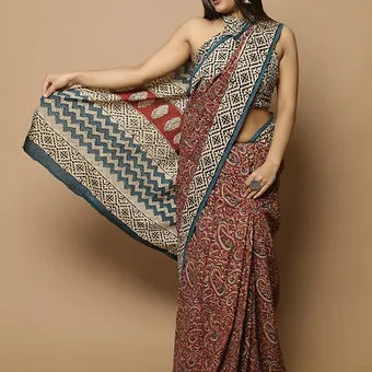 Brick red soft cotton saree