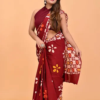 Maroon Soft Cotton Saree