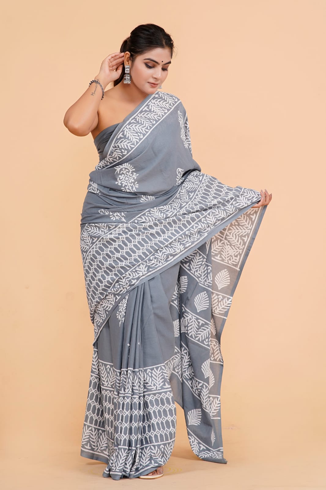 Metal Grey Soft Cotton Saree