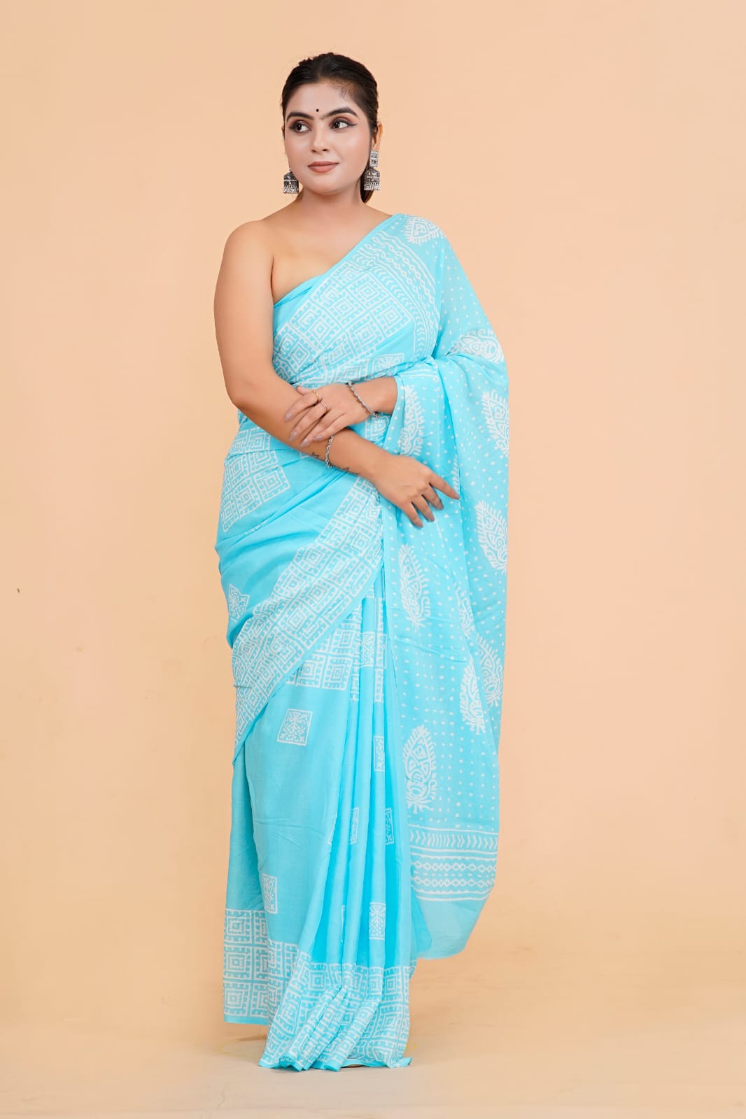 Aqua Blue Soft Cotton Saree