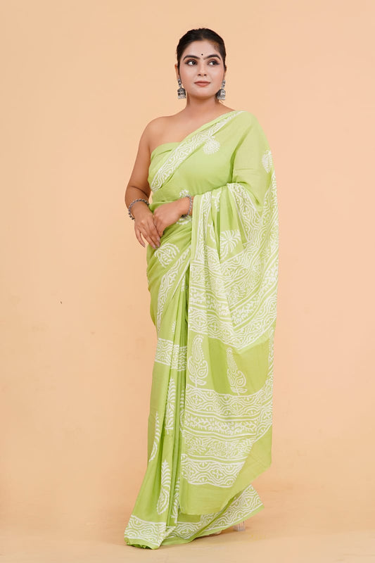 Leaf Green Soft Cotton Saree