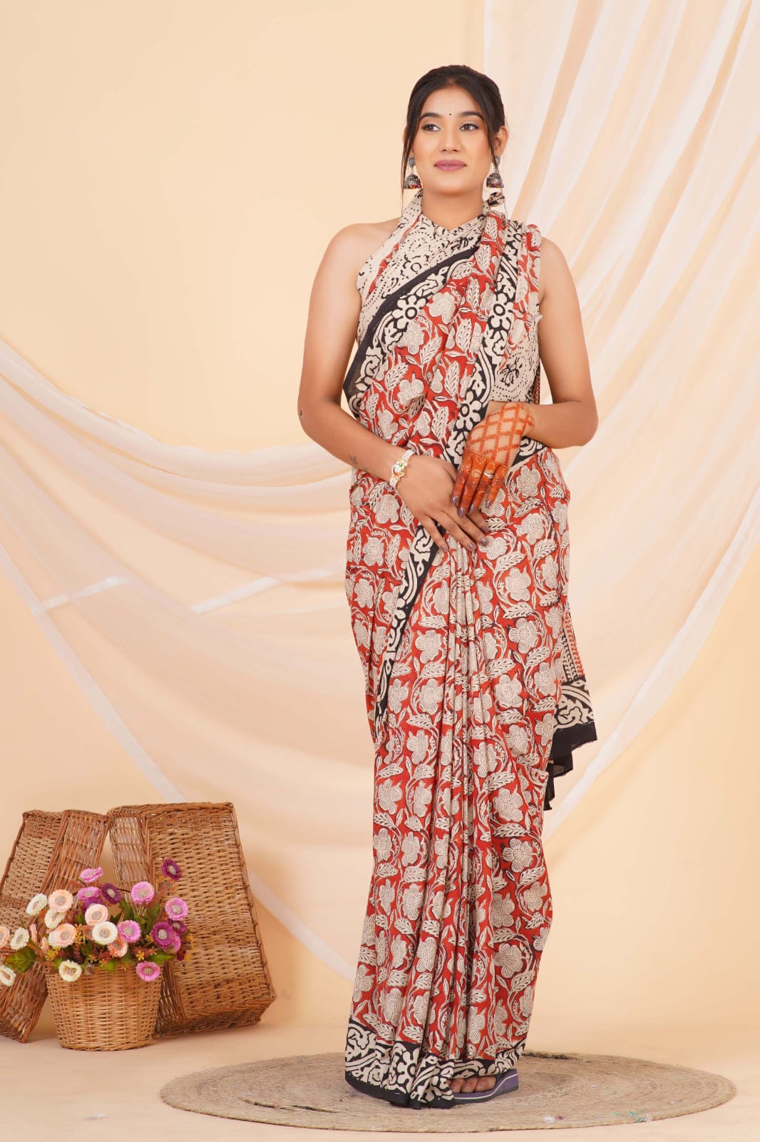 Brick Red Soft Cotton Saree