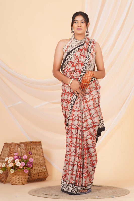 Brick Red Soft Cotton Saree