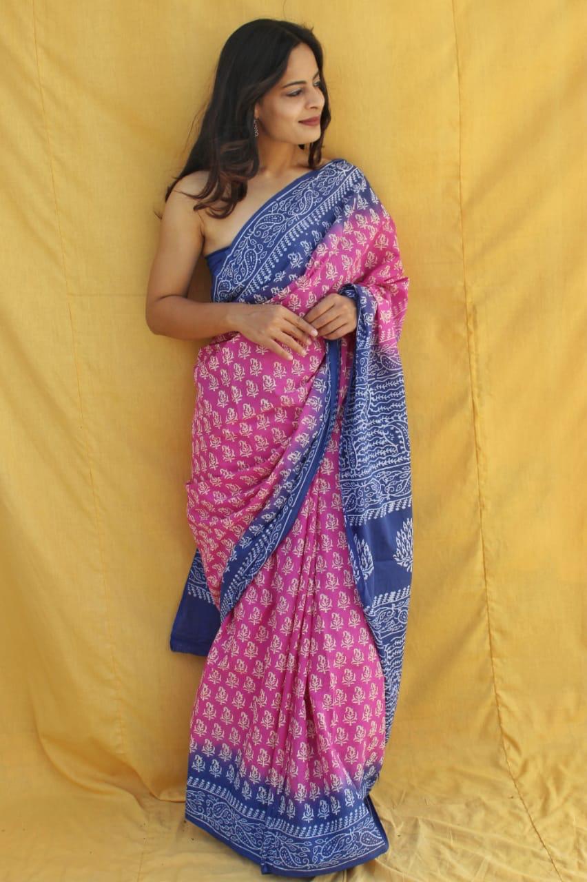 Fuchsia Pink Soft Cotton Saree